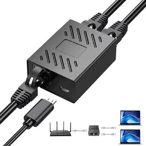 RJ45 Ethernet Spliter 1 to 2, Ethernet Swtich1 Female to 2 Female with USB Power Cable, RJ45 Splitter for Cat5/5e/6/7/8 Cable [2 Devices Simultaneously Networking]