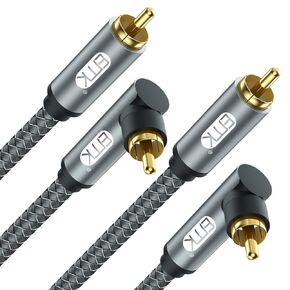 EMK 90 Degree RCA Cable, Male to Male Subwoofer Cable Right Angle Digital Coaxial Cable Dual Shielded RCA Audio Cable with Gold Plated Connectors,Pack of 2 (5 Feet/1.5M, 2PCS 90° RCA Cable, Black)
