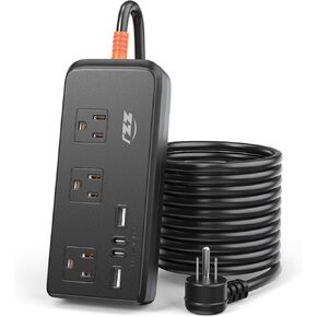Power Strip Weatherproof, 7-in-1 Surge Protector with 3 Wide Outlets 2USB A and 2USB C,1875W/15A, 10FT Flat Plug Multi-Plug Outdoor Extension Cord for Indoor Outdoor, UL FCC Listed