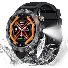 Military Smart Watch with Flash Light for Men (Answer/Make Call), Fitness Smart Watch for Android and iPhone Waterproof Smartwatch with Blood Oxygen/HeartRate/Sleep/120+ Sport Modes, Black
