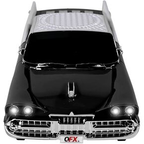 QFX Bluetooth 1959 Retro Classic Car Speaker, Dual 2-inch Speakers, Hands-Free Link, Built-in Microphone, FM Radio, and LED Party Lights, Red - BT-1959-RED