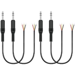4 Pack Speaker Wire to 6.35mm 1/4 inch TRS Stereo Male Plug Adapter Connector to Bare Wire Open End Audio Cable for Microphone Speakers