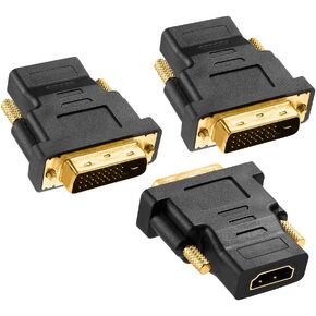 DVI to HDMI Adapter , Gold Plated DVI Male Video to 1080P HDMI Female Port Bi-Directional DVI-D (24+1) Converter Adapter Connector for HDTV, Plasma, DVD and Projector (3 of Pack)