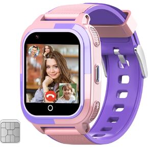 wonlex Kids Smart Watch with SIM Card, 4G Kids GPS Tracker Support Whatsapp Line Real-time Calling Voice Message SOS Camera, Birthday Gifts for Girls Boys Aged 4-16(Pink)