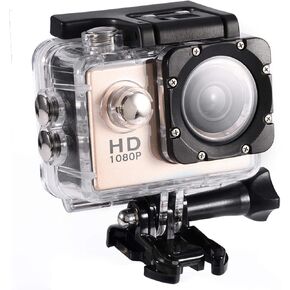 Sports Action Camera, Underwater Camcorder 30M, 90 Degree Angle Camcorder with Mounting Accessories, Sport Mini Camera Kit(Gold)