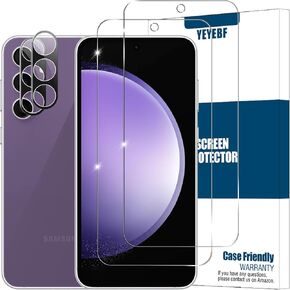 Galaxy S23 FE HD Clear Tempered Glass Screen Protector + Camera Lens Protectors, [2+2 Pack] [3D Glass] [Fingerprint Support] Screen Protector Glass For Samsung Galaxy S23 FE