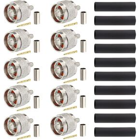 RG58 N Male-Plug Crimp Connector 10PCS – Type N Connector Compatible with RG58, LMR195, RG303, 3D-FB, RG58U, RG400, RG142 Coax Cables
