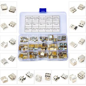 USB 2.0 Female Male PCB Mount Connector Assortment Kit, USB 2.0 Female Pin PCB Mount Socket Type A/B Male/Female Single/Dual Port USB Jack 4Pin 5Pin Micro USB Jack Socket DIY Kit (USB 2.0)