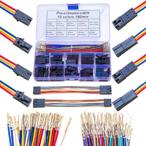 Compatible with Dupont Connector with Lock 2.5mm Male & Female Connector Kit, Single Row 2/3/4/5/6/7/8/9/10Pin Male Female Housing with 22AWG Pre-Crimped Cable (DU Lock)