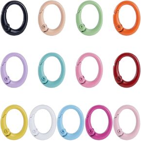 SUNNYCLUE 1 Box 26Pcs 13 Colors Spring Gate Rings Oval Ring Clip Bulk Metal Alloy Colorful Round Carabiner O Keychain Key Ring Snap Clips Buckle for Keys Bags Purses Handbag DIY Crafts Accessories
