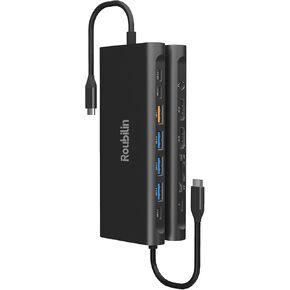 USB C Docking Station Dual Monitor, 14 in 1 Dual HDMI Hub 4K@60Hz, USB3.1/3.0, 100W PD Charging, 5Gbps SDTF Card Reader, Gigabit Ethernet, for SteamDeck/iPhone/DELL/HP etc (Black)