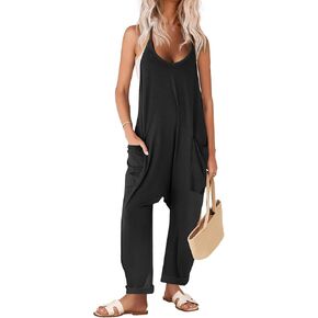 Ekouaer Womens Sleeveless Jumpsuit Loose Spaghetti Strap Baggy Overalls Jumpers Casual Long Pants Rompers with Pockets 2024