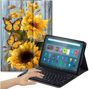 Keyboard Case for Amazon Fire Max 11 (13th Generation, 2023 Release) with Detachable Bluetooth Keyboard & Slim PU Leather Protective Cover, Sunflower