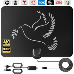 Long Range Digital Amplified HDTV Antenna Indoor with Detachable Amplifier Signal Booster, Support 4K 1080P Smart ATSC 3.0 TV for Local Channels-16.4ft Coax HDTV Cable