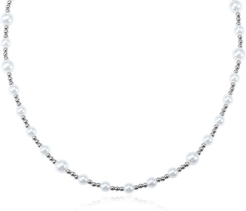 Valentines Day Gifts for Him Cross Necklace for Men Black White Pearl Necklace Stainless Steel Necklace 10mm Double Layered Cuban Link in Saudi Arabia