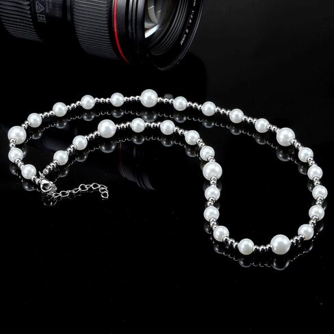 Valentines Day Gifts for Him Cross Necklace for Men Black White Pearl Necklace Stainless Steel Necklace 10mm Double Layered Cuban Link in Saudi Arabia