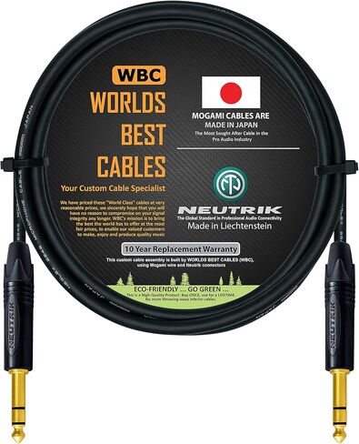 Best Worlds Best Cables 4 Foot - Cable Trs Patch Cable المتوازنة مصنوعة مخصصًا باستخدام سلك Mogami 2549 (أسود) و Neutrik NP3x -B Gold TRS Stereo in Kuwait