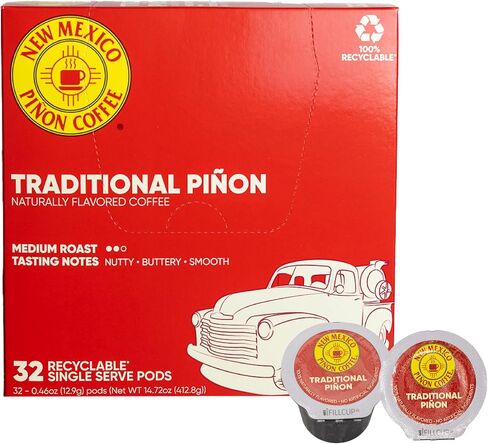 New Mexico Piñon Naturally Flavored Coffee K Cups Traditional Piñon Capsules - Nutty & Smooth Medium Roast 100% Arabica Single Serve Recyclable K-Cup Coffee Pods - 32 Count in Saudi Arabia