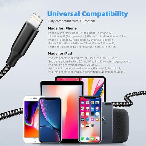 MenoSupp iPhone Charger 3Pack 10 FT Apple MFi Certified Lightning Cable Fast Charging iPhone Charger Cord Compatible with iPhone 14 13 12 11 Pro Max XR XS X 8 7 6 Plus SE iPad and More, Black in Kuwait