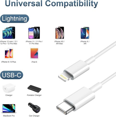 شاحن iPhone Charger Super Fast Charging [MFI Certified] iPad Charger 20W PD USB C Charger Charger 2-Pack 6ft Sharging Cable متوافق مع iPhone14/14 Pro Max/13/13Pro/12/12 Pro/11/11pro/XS ، iPad in Kuwait