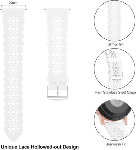 Lace Silicone Band 20mm Compatible for Samsung Galaxy Watch 4/5/6/Active Band 40MM 44MM,Galaxy Watch 4/6 Classic 46MM 42MM 43MM 47MM/Watch 5 Pro/Watch 3 41mm, Soft Silicone Strap for Women in Saudi Arabia