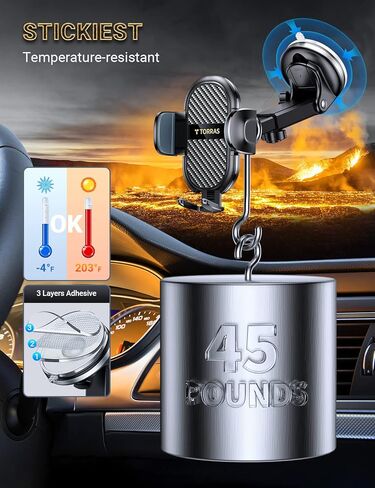 توراس جبل الهاتف الخليوي ، حامل هاتف السيارة لحالة سميكة ، 【المشبك العميق ، شفط محسّن】 حامل الهاتف للوحة معلومات السيارة/تنفيس ، in Kuwait