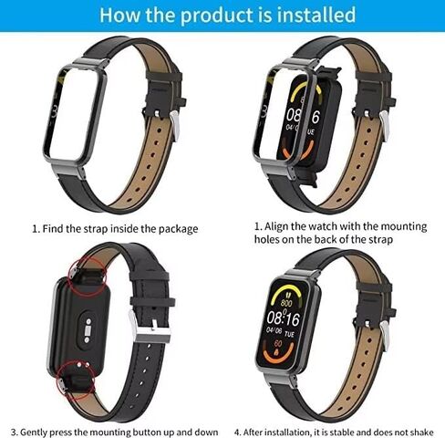 متوافق مع نطاقات Xiaomi Redmi Smart Band Pro ، Redmi Smart Band Band Pro Leather Bracelet Sbracelet Lristband مع إطار معدني لـ Xiaomi Redmi Smart Band Pro in Kuwait