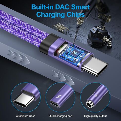 2 في 1 Samsung Galaxy S24 S23 S22 نوع USB من النوع C إلى 3.5 ملم محول الشاحن ومحول الشاحن ، USB C إلى Aux Audio Jack 60W شحن سريع Android Dongle Cable لـ iPhone 16 Pro Max ، Google Pixel 9 8 Pro 7a 7 in Kuwait