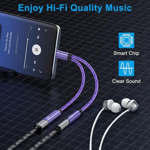 2 في 1 Samsung Galaxy S24 S23 S22 نوع USB من النوع C إلى 3.5 ملم محول الشاحن ومحول الشاحن ، USB C إلى Aux Audio Jack 60W شحن سريع Android Dongle Cable لـ iPhone 16 Pro Max ، Google Pixel 9 8 Pro 7a 7 in Kuwait