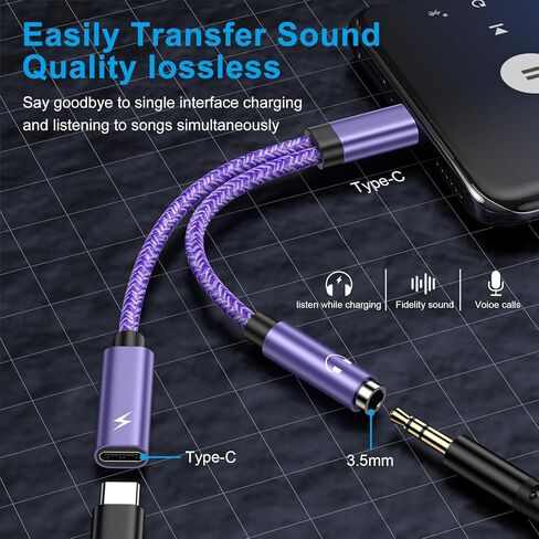 2 في 1 Samsung Galaxy S24 S23 S22 نوع USB من النوع C إلى 3.5 ملم محول الشاحن ومحول الشاحن ، USB C إلى Aux Audio Jack 60W شحن سريع Android Dongle Cable لـ iPhone 16 Pro Max ، Google Pixel 9 8 Pro 7a 7 in Kuwait