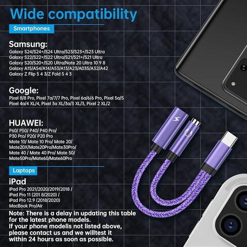 2 في 1 Samsung Galaxy S24 S23 S22 نوع USB من النوع C إلى 3.5 ملم محول الشاحن ومحول الشاحن ، USB C إلى Aux Audio Jack 60W شحن سريع Android Dongle Cable لـ iPhone 16 Pro Max ، Google Pixel 9 8 Pro 7a 7 in Kuwait