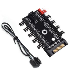 PWM Fan Hub, PC Fan Controller 10 Way 3Pin / 4Pin SATA / IDE Computer Case Fan Speed Controller Automatic Fan Speed Control Accessory, SATA/IDE