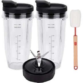24oz (2 packs) Blender Cup with To-Go Lids Replacement Compatible with Ninja - 7 Fins Extractor Blade BL2012,BL2013,BL480-30,BL642-30,BN801, NN100,BL487-30,BL487A-30,BL488W-30D,BN400,BN401