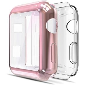 Simpeak Soft Screen Protector Bumper Case Compatible with Apple Watch 42mm Series 1 Series 2 Series 3, Pack of 2, All-Around, Anti Scratch, Clear/Rose Gold