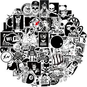 Black & White Fashion Stickers Set, Cool Waterproof Vinyl Decals for Travel Luggage Suitcase Laptop Water Bottle Skateboard Bike Car Helmet Guitar Scrapbook Phone Pad [100 PCS]