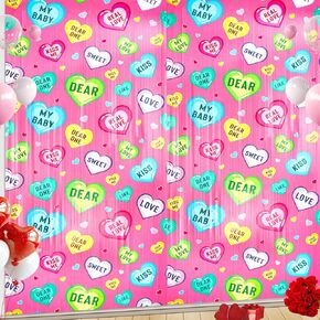 HOWAF 2pcs Valentines Day Foil Fringe Curtains Backdrop, Sweet Conversation Heart Tinsel Valentines Day Photo Backdrop Streamers for Galentine’s Day Wedding Anniversary Romantic Party Supplies