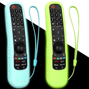 2Pack Case Cover for LG Magic Remote 2021-2024, Silicone Skin Sleeve for LG Smart TV Remote Control MR24GN MR23GA MR22GA AN-MR21GA Glow in The Dark Blue Green