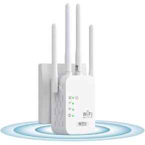 WiFi Extender Signal Booster, WiFi Booster Range Extender with Ethernet Port, Frequency Band 2.4GHz Only, 3dbi x 4, Coverage up to 1500 Sq.Ft