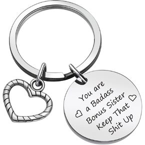 ZQEOU Stepsister Key Chain Bestie Keychain Soul Sister Jewelry Friendship Jewelry Bonus Sister Inspirational Gift