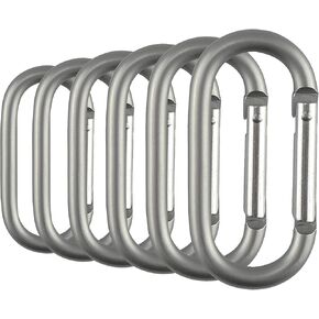 SWATOM Aluminum Oval Carabiners Clip Spring Snap Hook Keyring for Keychains Grey (6Pcs)