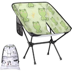 Cute Frog Camping Chairs for Adults Ultralight Folding Chairs Outside Portable Camp Backpacking Chair with Side Pocket Storage Bag Compact Beach Chairs for Hiking Fishing