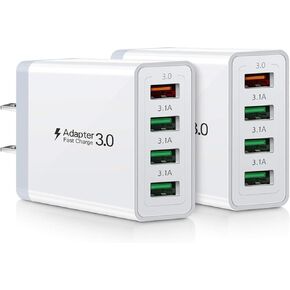 33W USB Wall Charger, Multiport USB Fast Charging Block, 4-Port USB Plug Cube Box Brick, Boxeroo USB Phone Charger Adapter Compatible for iPhone 15/15 Pro, Samsung Galaxy, iPad Mini/pro/air
