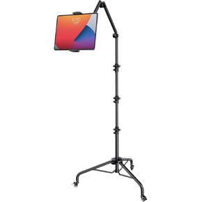 Takerers Tablet Floor Stand with Wheels, Holder Mount with Adjustable Height, 3-Section Detachable Articulating Arm, 1/4'' 3/8'' 5/8'' Screw, Ball Head, Compatible for iPad/Phone/Light/Mic/DSLR Camera