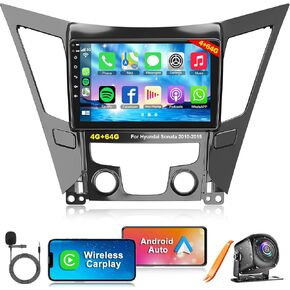 4G+64G Car Stereo for Hyundai Sonata 2010 2011 2012 2013 2014 2015, 9'' Head Unit Stereo Support Wireless CarPlay+Android Auto, GPS Navigation, Bluetooth5.2, 1080P Rear Camera, Touch Screen, FM Radio