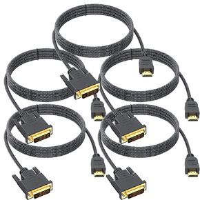 HDMI to DVI Cable 3.3 FT 5Pack, HDMI to DVI-D(24+1) Cord Compatible for Raspberry Pi, Computer, PC, Roku, Xbox One, PS4, PS3, Graphics Card