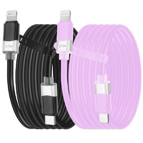 Lightning Charger Cable for iPhone (2Pack, 3FT) 27W Fast Charging Cord True Silicone Data Cord for iPhone 14 13 12 11 Pro Max XR XS X 8 7 6 Plus SE iPad and More (Black+Purple)