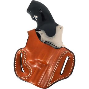 DeSantis Roscoe Cross Draw OWB Holster - Holster OWB, Leather Holster, Belt Slide Cross Draw Holster Compatible with the S&W J-FRAME 2" - Right Hand Cross Draw, Saddle Tan