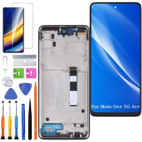 Screen Replacement for Motorola Moto One 5G Ace Display, XT2113-1 XT2113-2 LCD Display Touch Digitizer Assembly with Repair Part Tools(Black with Frame)