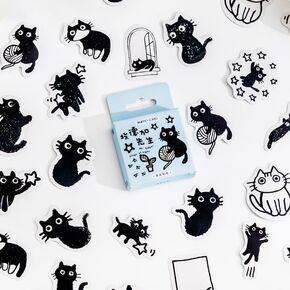 50pcs Cute Black Cat Kitten Stickers - Waterproof Vinyl Decals for Laptop, Skateboard, Luggage | Adorable Animal Stickers for Kids, Teens, Adults | Perfect for Water Bottles, Office, Motorcycle