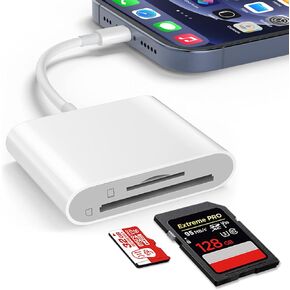 Lightning to SD Card Reader, Dual Card Slot Memory Card Reader Supports SD and TF Card Adapter Portable Micro Sd Card Reader No Application Required Plug and Play